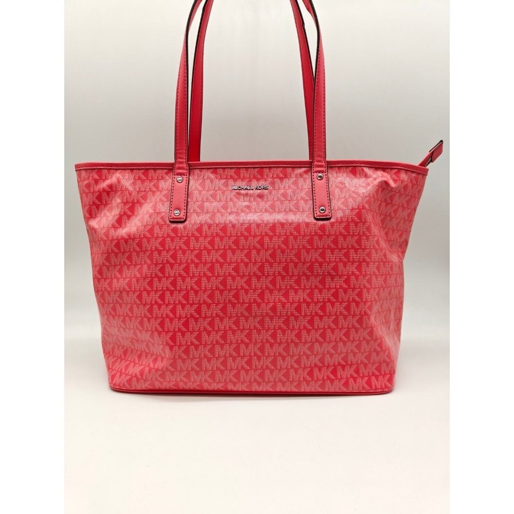MICHAEL KORS Logo Carter PVC top zip large tote bag - Geranium/Pink